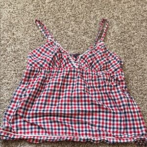 Vintage Faded Glory Y2K babydoll top Red White Navy Gingham Cami